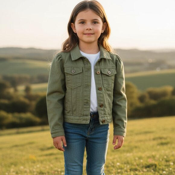 Tahari Kids sea green/ soft Olive Jean Jacket size 7 - Picture 1 of 6